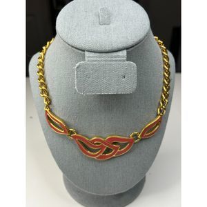 Vintage Napier Pink Enamel and Gold Statement Necklace